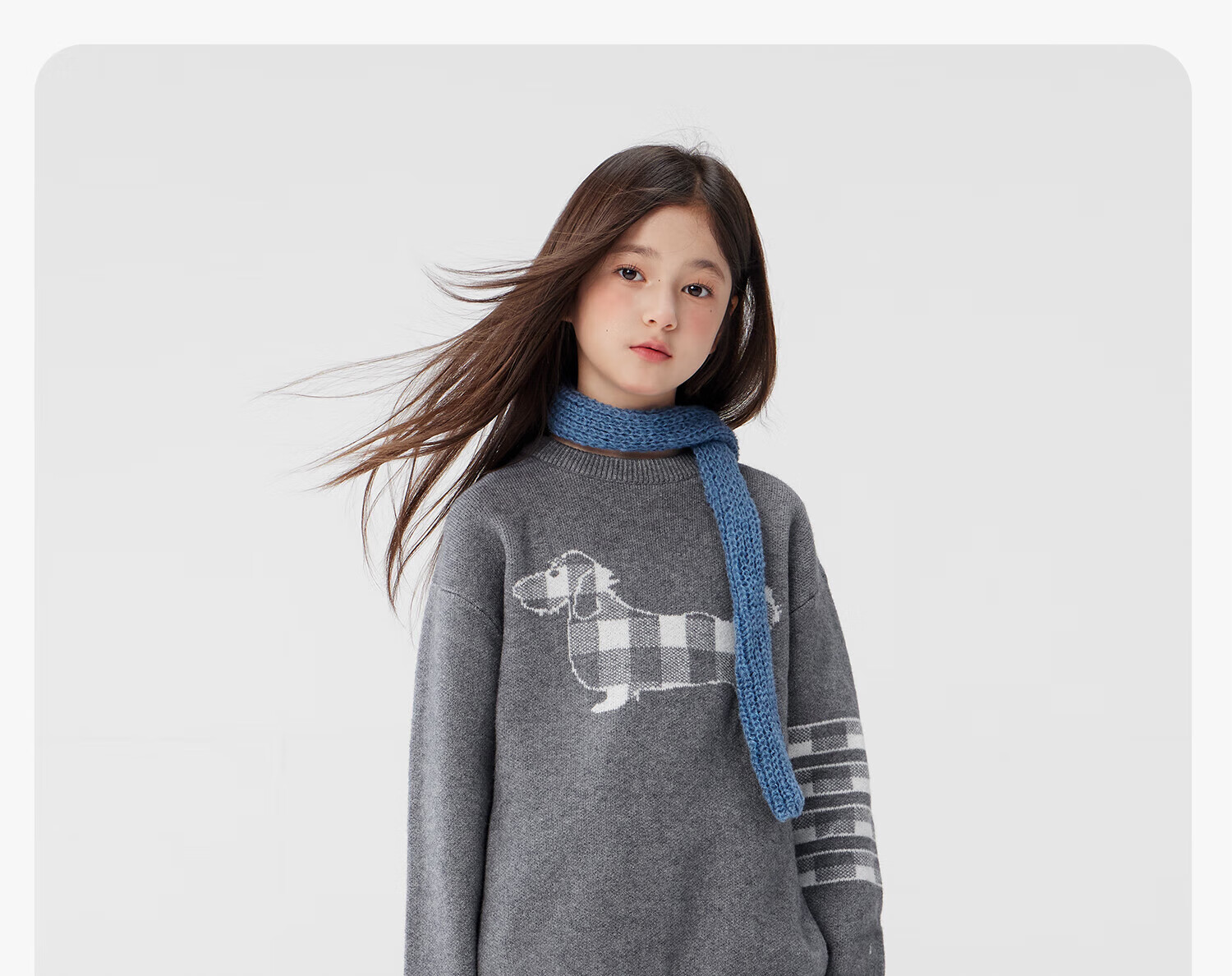 Zoxi Girls Sweater Autumn Winter Sausage Dog 2025 New Big Kids Warm Knitted Top Gray 150 14